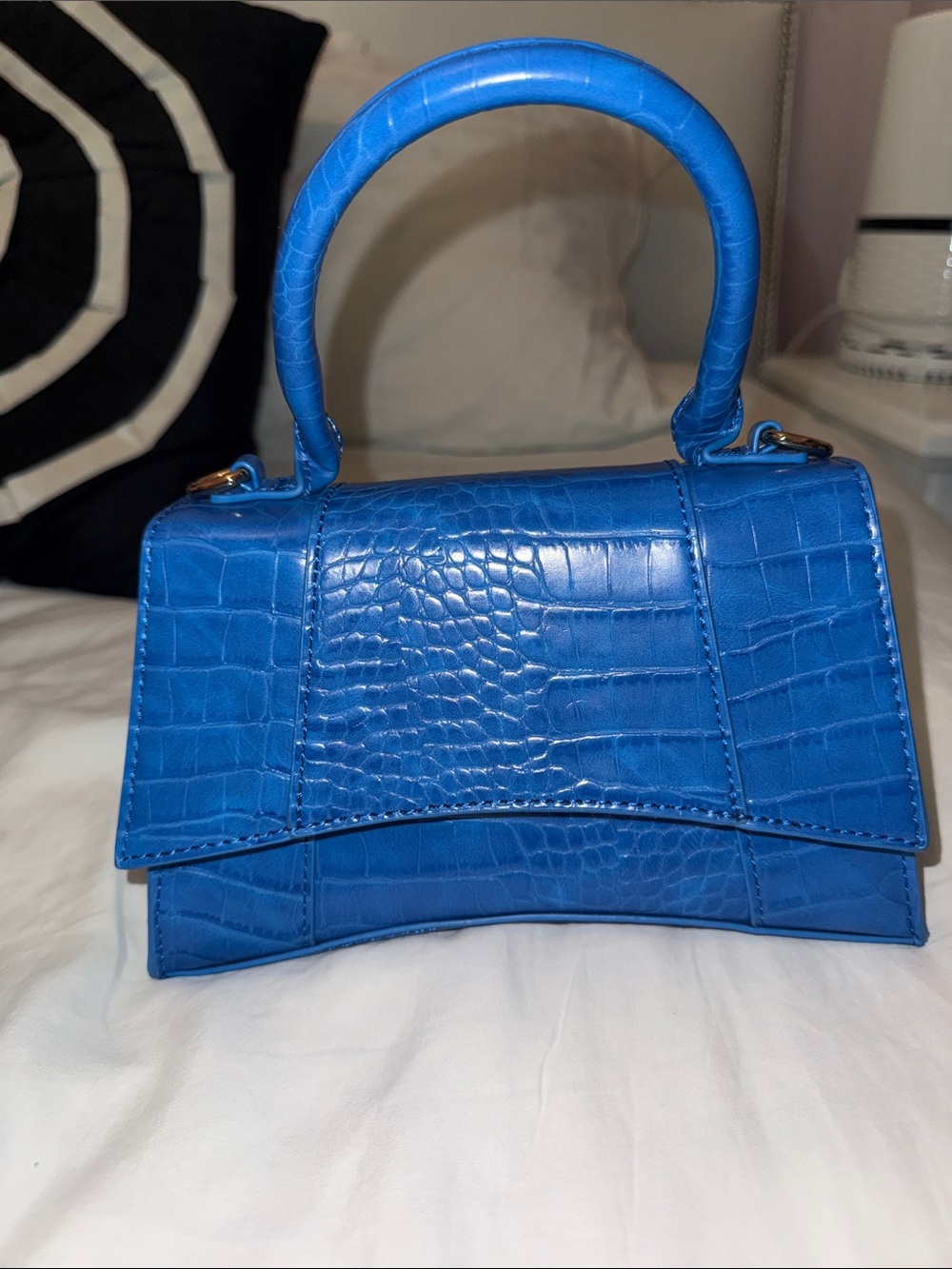 Miss Lola Blue Croc-Embossed Mini Top-Handle Bag